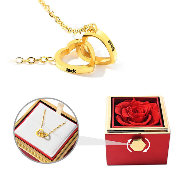 Eternal Real Rose Box with Engraved Name Necklace & Natural Rose
